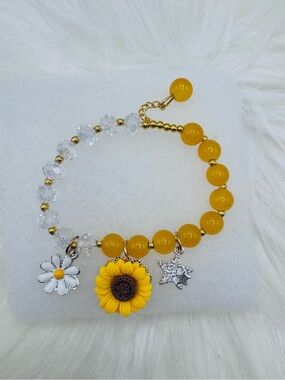 Yellow Sunflower & Daisy Charm Beaded Bracelet for Small Wrists